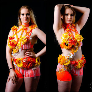 Neon Orange Yellow Fringe Fairy Monokini Costume
